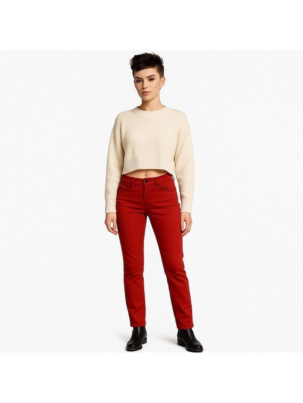 CLUB MONACO Terracotta Brick Colour Mid Rise Skinny Stretch Denim Pants, 8